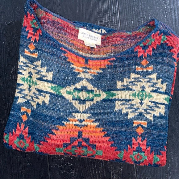 Denim & Supply Ralph Lauren Vintage Aztec Sweater Medium Multi Colored Cotton - Picture 4 of 12
